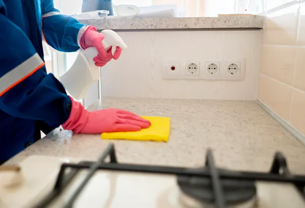 house kitchen cleaning service staff working and clean surface